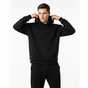 Sweat-shirt à capuche en molleton noir pour homme, coupe classique, décontracté, pour l'automne, tricoté, couleur unie, pull à capuche - Product Image 3