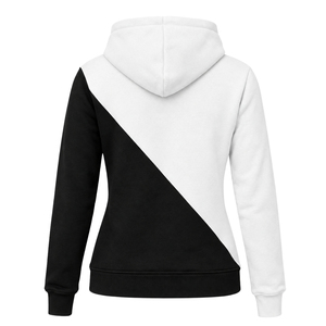 เสื้อฮู้ดผู้หญิงสีขาวดำแบบสั่งทำพิเศษ 2 แถบไขว้ แขนยาว สีตัดต่อ แฟชั่นลำลอง ผ้าฟลีซ สำหรับฤดูหนาว - Product Image 2