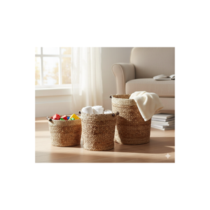 Cestas de Lavandería Elegantes Tejidas a Mano con Jacinto de Agua y Asas de Madera Resistentes, Ecológicas ARTERRA HB-002, Juego de 3 - Product Image 3