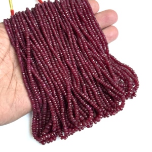 Perles de rubis Longido naturelles facettées en forme de rondelle 3MM, perles de pierres précieuses de qualité supérieure pour la fabrication de bijoux, vente en gros de perles de rubis authentiques - Product Image 3