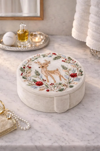 Boîte à bijoux en velours à motif floral et perles, organisateur de bagues avec compartiments, décoration de coiffeuse moderne, boîte à bibelots faite à la main, taille personnalisable - Product Image 5