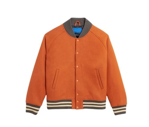 Chaqueta Varsity Unisex Vintage con Cuello Alto, Diseño Geométrico Estampado en Chenilla de Lana, con Logotipo Personalizado, Estilo Letterman de Béisbol - Product Image 1