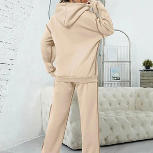 Survêtement à capuche de couleur unie pour femmes, ensemble sweat-shirt et pantalon pleine longueur, coupe ample décontractée avec cordon de serrage, vêtements d'automne - Product Image 4