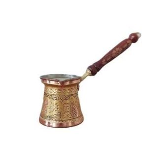 Handcrafted Brass Turkish <b>Coffee</b> Pot Floral Engraved Cezve <b>Stovetop</b> Arabic <b>Coffee</b> <b>Maker</b> Pot Briki Milk Warmer Wooden Handle - Product Image 1