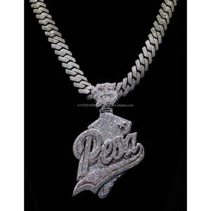 Luxury <b>Custom</b> Personalized <b>Name</b> Logo Moissanite GIA Certified Pendant <b>Necklace</b> Hip Hop Jewelry Gold Plated 925 Sterling Silver - Product Image 1
