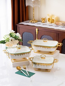 Luxury Gold Rim Eco-Friendly Bone China Chafing Dish Set Elegant Irregular Ceramic Buffet Server Glass Lid Stand Wedding Hotel - Product Image 2