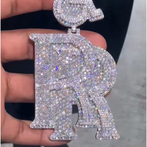 Collier personnalisé Hip Hop en argent 925 avec pendentif lettre Double R serti de diamants VVS Moissanite, style Iced Out - Product Image 1