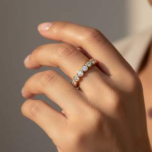 Anillo de Eternidad con Diamantes Cultivados en Laboratorio, Corte Brillante Redondo, 1.35 CTW, Oro de 9k, Engaste en Bisel, para Joyería Fina de Lujo Certificada - Product Image 6