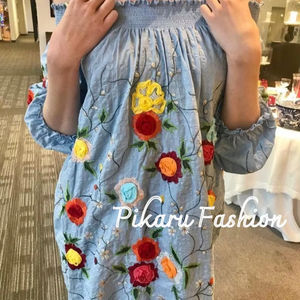 Nouvelle tunique d'été avec robe tunique brodée à imprimé floral de créateur pour les femmes et les filles avec haut à manches longues bouffantes vêtements de fête courts - Product Image 1