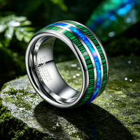 Bague en carbure de tungstène avec incrustation de malachite et d'opale bleue, alliance inspirée de la nature pour hommes et femmes, bijoux en pierres précieuses en gros