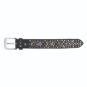 Ceinture décontractée en cuir véritable avec clous à pois, boucle ardillon argentée, durable, moulage monobloc, en cuir de vachette - Product Image 3