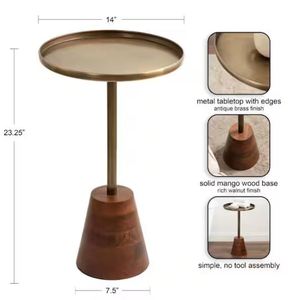 Mesa de Centro de Metal Bronce Antiguo de Primera Calidad con Base Cónica de Madera Sólida - Product Image 2