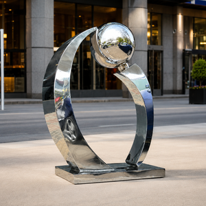 Escultura de bola circular de acero inoxidable pulido a espejo, decoración de arte metálico moderno para jardín, plaza, hotel o villa. - Product Image 2