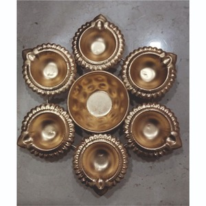 Handmade Metal Gold Urli Bowl with Diya Holders for Diwali Decor Wedding Centerpiece <b>Flower</b> Floating Pot Home Decorative Bowl - Product Image 4