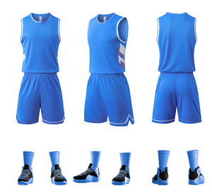 Ensemble de maillot de basket-ball unisexe, noir, rouge, bleu, couleur contrastée, débardeur sans manches, short, respirant, anti-transpiration, polyester - Product Image 2