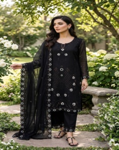 2026 O-Neck Solid Woven Currency Silk Cute 3-Piece Knee-Length Work Kurti Plazzo Dupatta Full Sleeves Waist <b>Elastic</b> <b>Belt</b> - Product Image 1