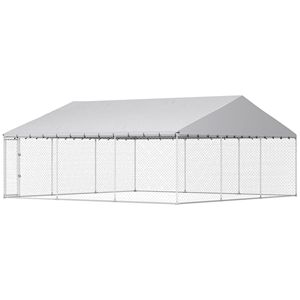 Recinto per Cani da Esterno Resistente 6x6x2,7m con Tetto Impermeabile e Chiusura Sicura, in PVC a Rete, per Giardino, per Cani Giganti - Product Image 1
