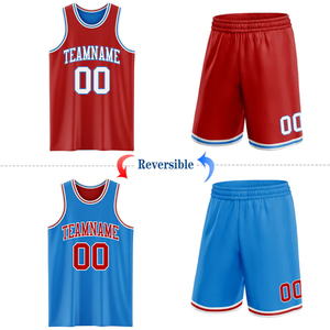 Conjunto de Camiseta de Baloncesto Reversible Rojo y Azul, Nombre del Equipo Sublimado 00, Unisex Adulto, Camiseta sin Mangas y Pantalones Cortos de Poliéster de Secado Rápido - Product Image 1
