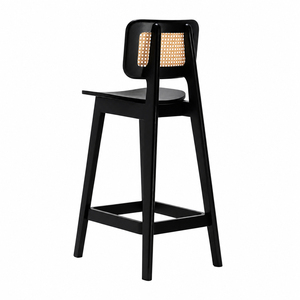 Chaise de bar en teck et rotin de style farmhouse, avec accoudoirs fixes, design moderne, finition noire, usage commercial, mobilier de bar - Product Image 3