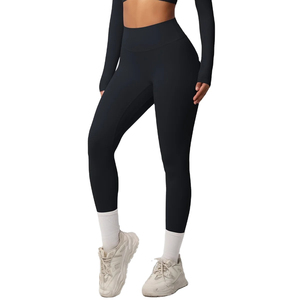 Leggings de Yoga de Cintura Alta y Color Sólido con Detalle Fruncido, Cintura Elástica, Estiramiento en Cuatro Direcciones, Pantalones Sin Costuras de Run Apparel - Product Image 3