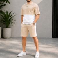 Ensemble court deux pièces color block personnalisé, imprimé, respirant, séchage rapide, coton premium, streetwear décontracté, t-shirt à manches courtes