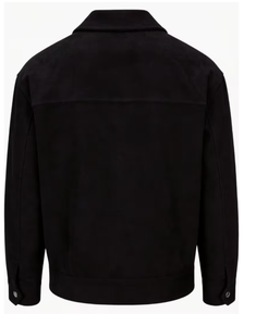 Veste en cuir suédé noir pour homme, col rabattu, fermeture éclair, poches, coupe décontractée, style vintage, pour l'automne - Product Image 2