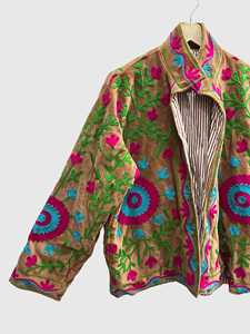 Chaqueta de Terciopelo para Mujer Talla Grande, Cuello Mao, Manga Larga, Bordado Floral a Mano, Ropa de Otoño - Product Image 3