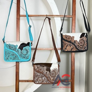 Unique Designer 2026 Handcrafted Tooled Cowhide Leather Women <b>Messenger</b> <b>Bags</b> Stylish Floral Pattern Crossbody Shoulder Handbags - Product Image 1