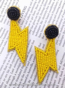 Pendientes Colgantes con Cuentas de Rayo, Hechos a Mano, Bordado de Cuentas Amarillas y Negras, Joyería de Moda, Pieza Destacada, Personalizado, Unisex, Clásico - Product Image 2