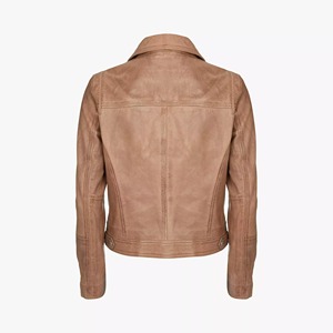Blouson Moto Femme Noir en Cuir Véritable à Col Montant et Fermeture Éclair, Manches Longues, Idéal pour l'Automne – Vente en Gros OEM – Nouveauté Tendance - Product Image 6