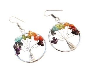 Pendientes de Gancho Hechos a Mano al por Mayor con Árbol de la Vida de los Siete Chakras, Joyería de Piedra de Ágata Natural, Estilo Feng Shui, Cristales de Piedras Preciosas del Amor - Product Image 2
