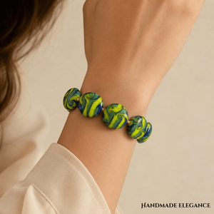 Premium Handmade Lampwork Glass <b>Beads</b> <b>Bracelet</b> 25mm Swirl Disc Design for Fashion Jewelry Statement Accessories and Elegant Gift - Product Image 3