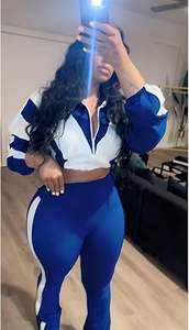 Conjuntos deportivos de dos piezas para mujer, con contraste de color, chaqueta corta con cremallera de manga larga, leggings, pantalones jogger, trajes deportivos. - Product Image 2