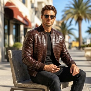 Chaqueta Bomber de Cuero con Acabado de Lujo LEATHER SPOT, Hecha a Mano, Transpirable, Informal, para Verano, Estilo Urbano - Product Image 6