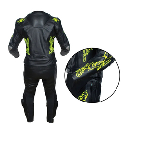 Combinaison de moto unisexe en cuir noir avec imprimé floral jaune, manches longues, imperméable, grande taille, pour toutes les saisons, vêtements de course - Product Image 5