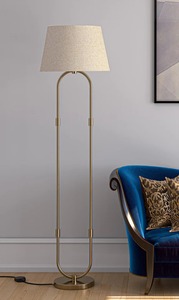 KS International Modern Geometric Metal Floor Lamp Floor Standing <b>Light</b> Beige Fabric <b>Shade</b> Indoor Living Room Decor - Product Image 1