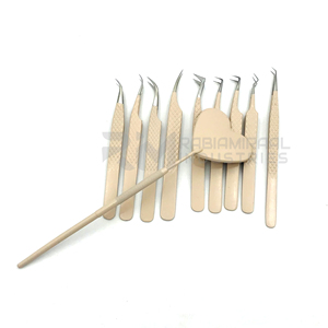 Juego de Pinzas para Pestañas de Acero Inoxidable RMI Wholesale, Pinzas para Pestañas de Volumen Más Vendidas, Color Beige Nude de Alta Calidad Certificada - Product Image 2