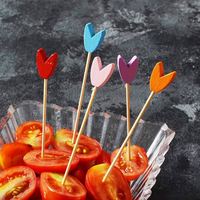 Piques à cocktail colorées en bambou, brochettes alimentaires jetables en bambou, cure-dents pour barbecue, fruits