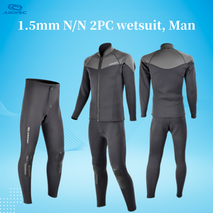 Combinaison de plongée 2 pièces pour homme en néoprène 1,5 mm, personnalisable OEM/ODM, avec veste à manches longues et pantalon à fermeture éclair frontale, protection UPF 50+ - Product Image 2