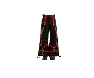 Pantalon de style punk pour homme, noir avec des sangles rouges, plusieurs poches, broderie de chaîne, taille haute, fermeture à cordon, mode automne - Product Image 1