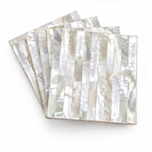 Luxury Handcrafted Mother of Pearl Coasters Set Square Seashell Inlay <b>Mosaic</b> Drink Coasters Custom Iridescent MOP <b>Table</b> Cup Mats - Product Image 2