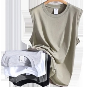 Débardeur d'été 100 % coton pour homme, coupe ample, bords bruts, tricoté, décontracté, sans manches, écologique, séchage rapide, respirant, col rond - Product Image 5