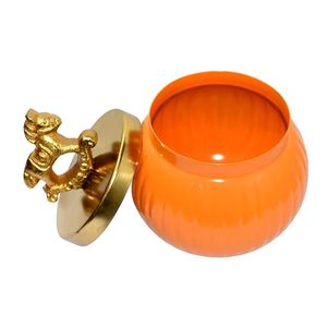 Pot de conservation alimentaire orange avec couvercle en forme de cheval doré, récipient de cuisine vintage, hermétique, préservation de la fraîcheur, design rond - Product Image 2