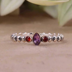 Natural Amethyst <b>Garnet</b> Gemstone <b>Ring</b> Handmade 925 Sterling <b>Silver</b> Statement Jewelry for Women - Product Image 2