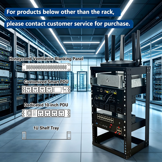 Premium 19 Inch Open Rack PDU Universal Wheels Rustproof Stand 10-32A Rated Current 4-8 Sockets for Communication Room Network