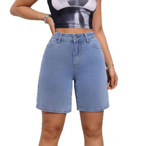 Shorts de Mezclilla Modernos para Mujer, Cintura Alta, Cierre de Botones, Estilo Bermuda, para Uso Casual de Verano - Product Image 5