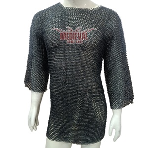 Handmade Chainmail Shirt Mild Steel Flat Riveted With Washer Ring Black Finish Hauberk Adult Knight Historical Reenactment - Product Image 1