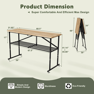 <b>Adjustable</b> Foldable Hardwood Workbench Wood Top Utility <b>Table</b> with Locking Casters for Woodworking - Product Image 2