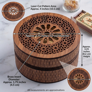 Laser Cut Wooden <b>Bakhoor</b> Burner Box Round Shape Arabic <b>Oud</b> Incense Holder Case With Geometric Carved Lid For Home Decoration - Product Image 3