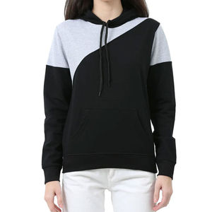 Sudadera con Capucha Asimétrica para Mujer, Diseño Color Block, Manga Larga, Tejida, Informal, Negra y Gris, para Otoño - Product Image 1
